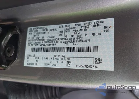 2020 Ford F-150 Xlt из США, поврежденный, VIN 1FTEW1EP8LFA56186